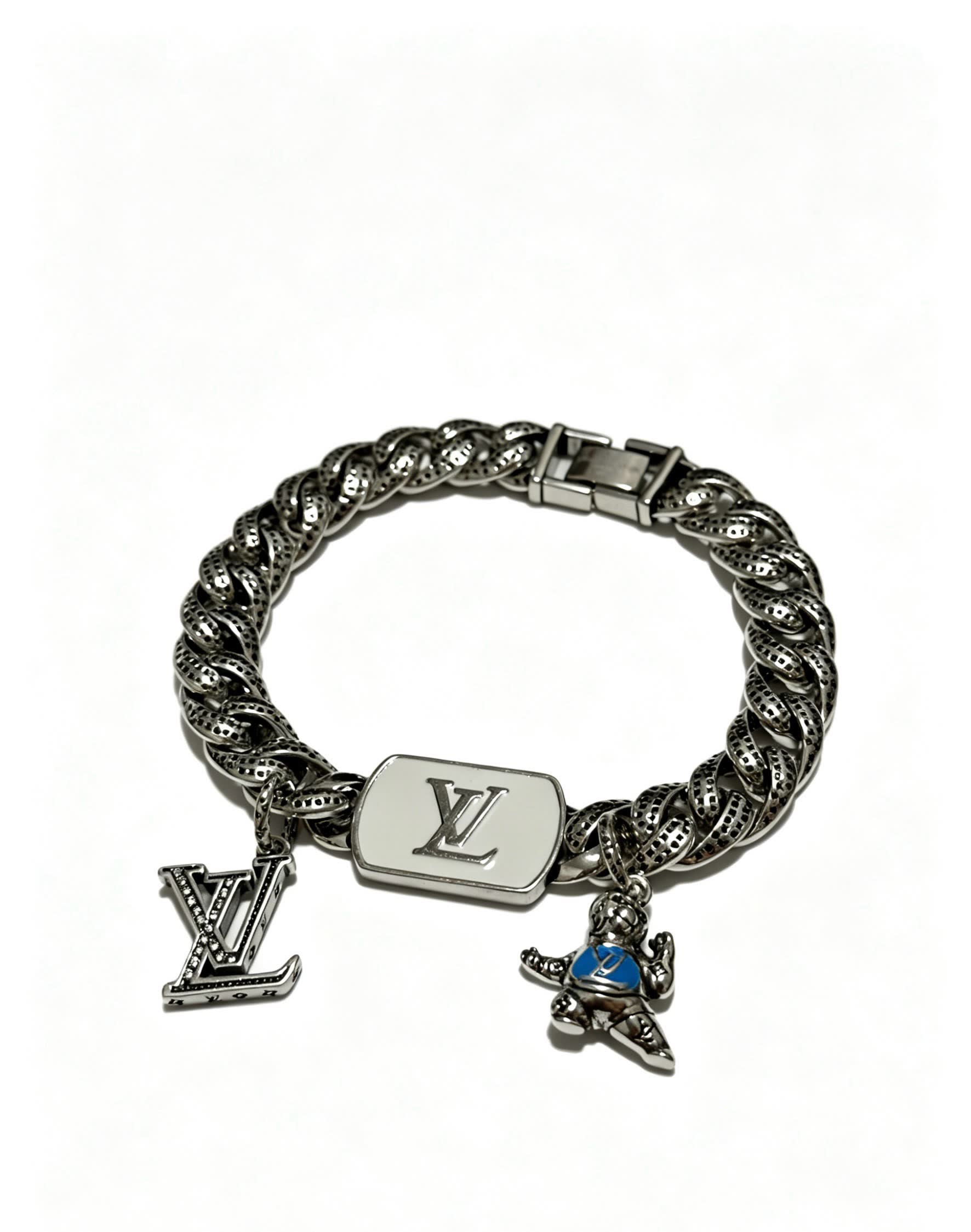 Louis Vuitton Silver Tone Bracelet with Charms